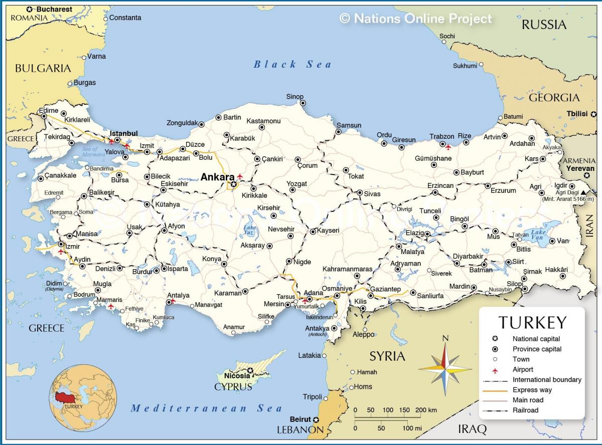 تركيا بلد خريطة الدول المحيطة