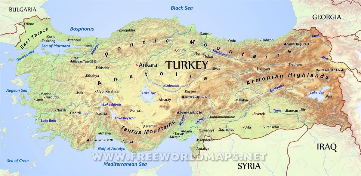 تركيا الجغرافي خريطة