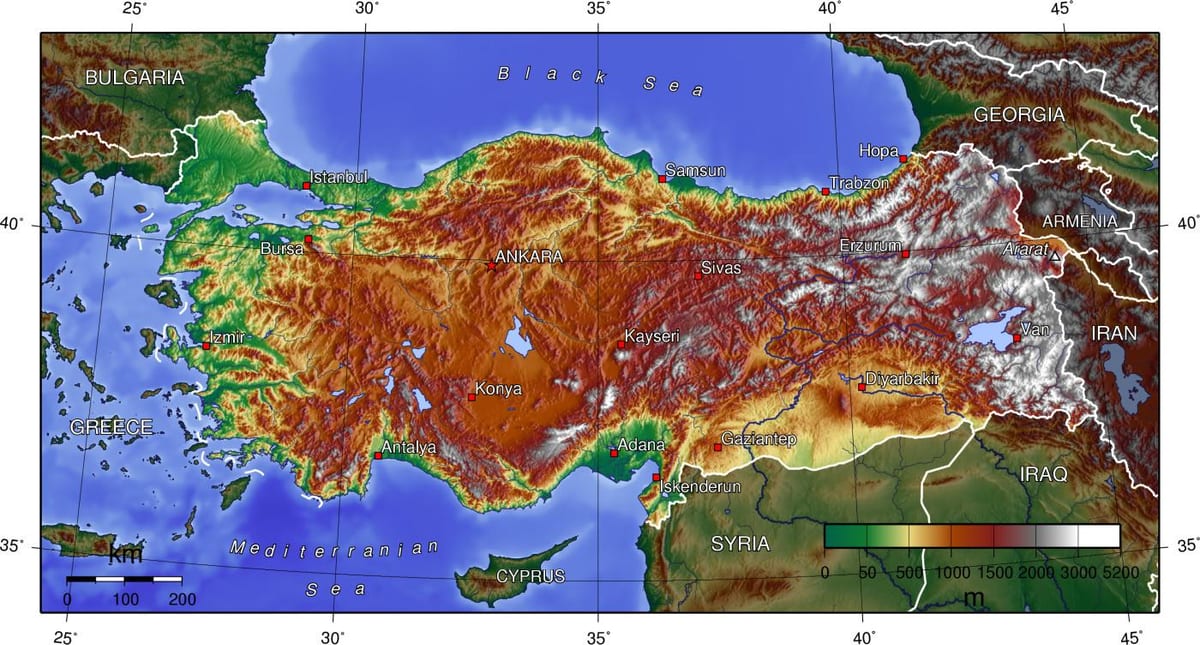 خريطة طبوغرافية تركيا