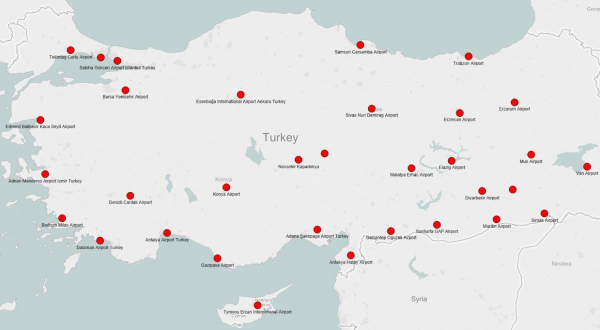 خريطة تركيا توضح المطارات